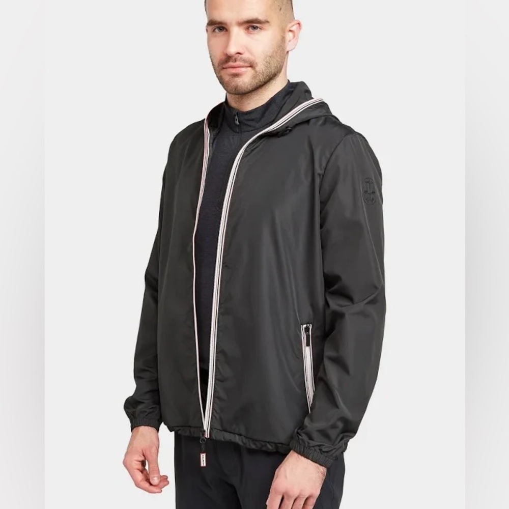 Hunter Black Hooded Raincoat with White Contrast Trim